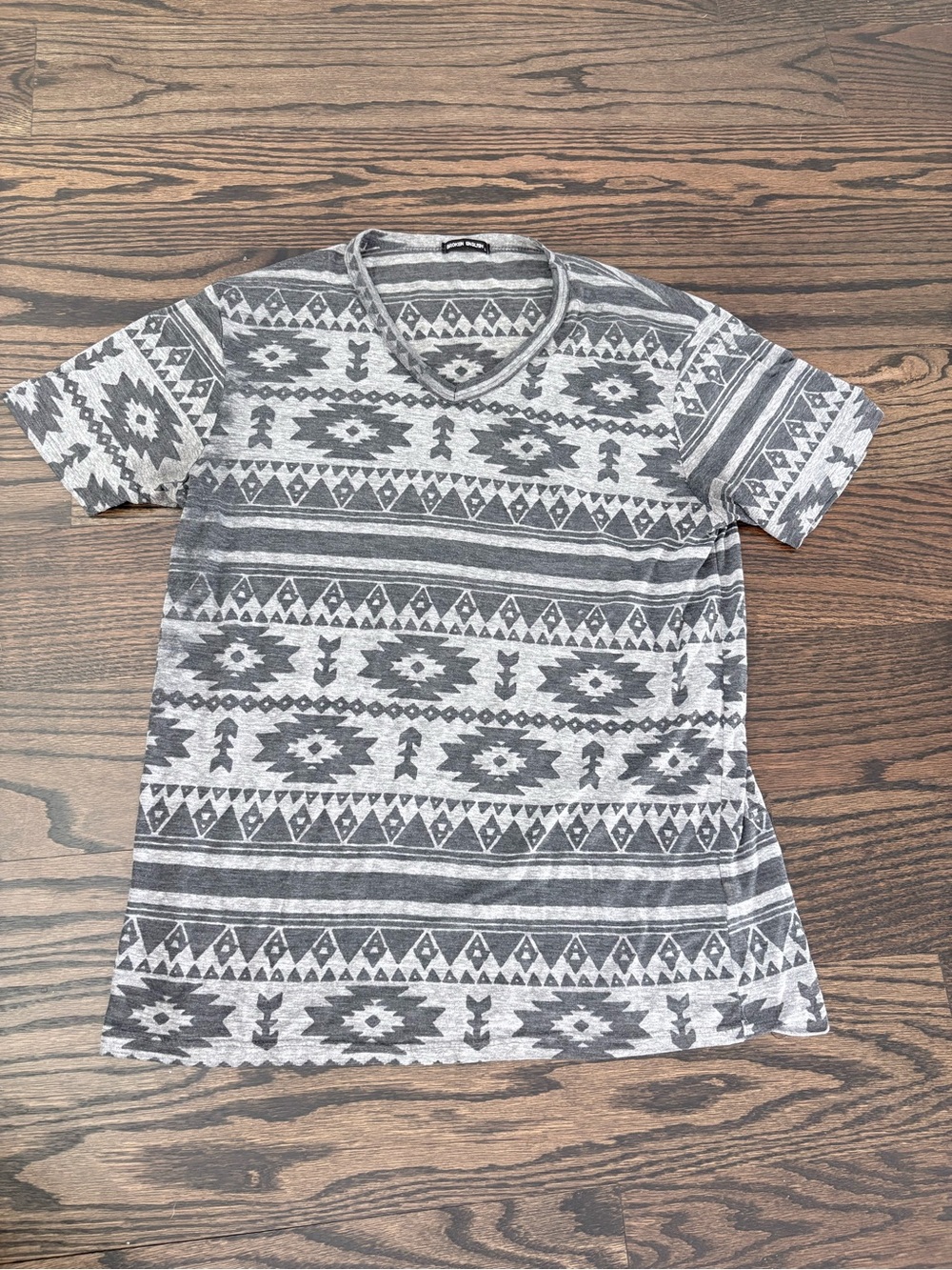 Gray Aztec Print V-Neck Tee